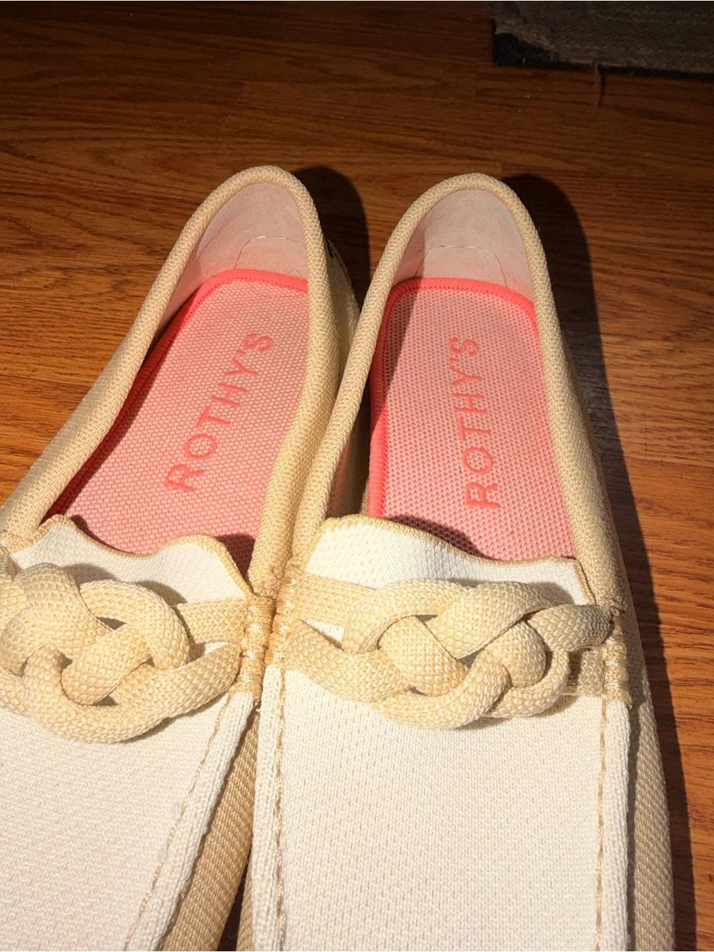Rothy's Women's Cream and Tan Braided Slip-On Loafers